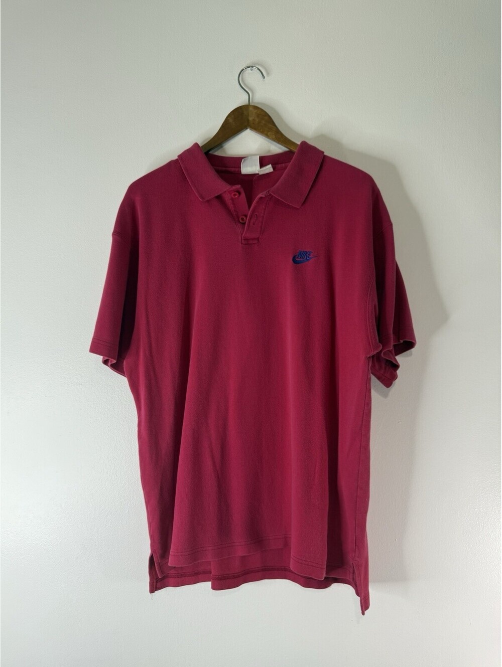Vintage Nike Polo Shirt Mens Large Pink Solid Casual Gray Tag Embroidered Swoosh